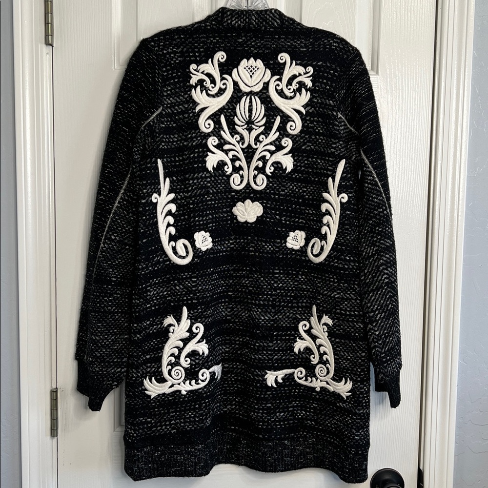 Lucky Brand Embroidered Twill Jacket black gray & white vibe motif small - Picture 3 of 9